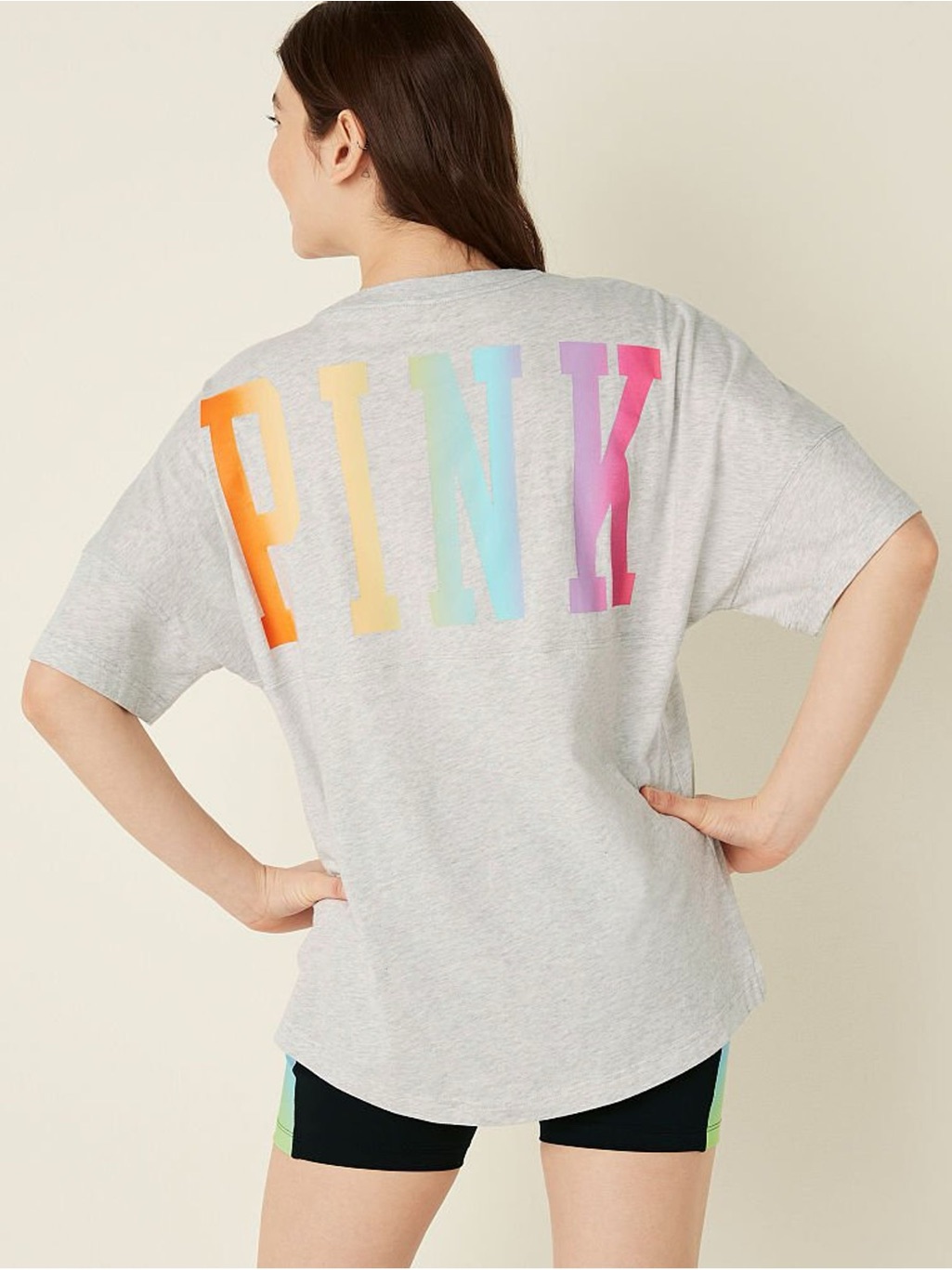 Pink Victoria's Secret Heather Gray Rainbow Pocket Tee, Small